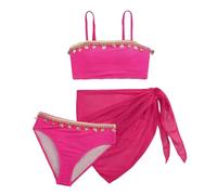 Kelandoom Sport Badeanzug Mädchen 3 Stück Bikini Set Bustier Bikinislip Badeanzug Schwimmen Badeset Für Kinder Mädchen Bikini Sets Tropic Print Wrap Top + Bikinislip Mit Rock Sling Tankini