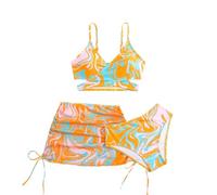 Kelandoom Sport Badeanzug Mädchen 3-Teiliges Bikini-Set Mit Röcken Mädchen Bikini Strandkleid Kinder Bikini Set Mit Rock Tropic Print Wrap Top + Bikinislip Rock Sling Tankini Badeanzug