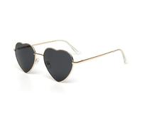 Kelens Herz Sonnenbrille Herren Polarisierte Metallrahmen,Damen Festival Zubehör Sonnenbrille Herz, Uv Schutz Brille Herzform FüR Festival, Party(Schwarz Lens)