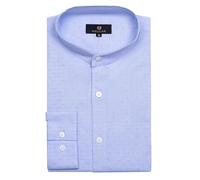 Kelliar Herrenhemden,Freizeithemd Herren Trachtenhemd Herren Hemden Langarm Langärmlig Slim fit Weiß Stehkragen für Trachten 100% Baumwolle Festlichkeiten Trachtenhemden für Oktoberfest Größe L