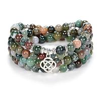 Keltische Geschenkideen 108 Mala Stein Perlen Armband Kristall Halskette mit Unendlichkeitsknoten Glücksbringer (Indischer Achat (Indian Agate))