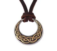 Keltischer Knoten Mond Halskette Für Männer Frauen - Wikinger Keltischer Triquetra Knoten Runde Anhänger Halskette - Nordic Vintage Edelstahl Irischer Knoten Heidnisches Amulett Schmuck(Leather Rope G