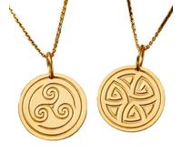 Keltisches Triskelion-Spiral-Anhänger-Halsketten-Set, 2er-Pack, keltisches Knotensymbol-Medaillon, 925 Sterlingsilber, vergoldet, rund, graviert, Mythologie-Schmuck, Geschenk für Männer und Frauen