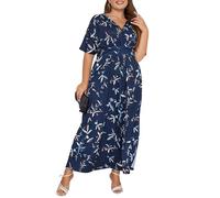 Keluummi Maxikleid in Übergröße für Hochzeiten, für kurvige Frauen, formelles, blumiges Partykleid mit V-Ausschnitt und 3/4-Ärmeln für den Sommer, langes A-Linien-Kleid, 52 Mehr