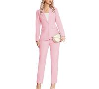 Kelyaa 2-teiliger Damenanzug mit gekerbtem Revers, EIN-Knopf-Schnitt, schmale Passform, Business, Büro, Arbeit, Smoking, Blazer, Hosen-Set, Pink, Groß
