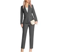 Kelyaa 2-teiliger Damenanzug mit gekerbtem Revers, EIN-Knopf-Schnitt, schmale Passform, Business, Büro, Arbeit, Smoking, Blazer, Hosen-Set, grau dunkel, X-Groß