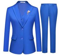 Kelyaa 3-teiliger Damenanzug mit 2 Knöpfen, Business-Casual-Outfits, schmale Passform, Blazer, Jacke, Weste, Hose, Königsblau, Klein