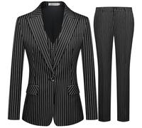 Kelyaa Damen 3-teiliger gestreifter Anzug mit einem Knopf Slim Fit Business Arbeit Professionelle Blazer Jacke Weste Hosen Set, Schwarz, X-Groß