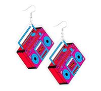 KEMUZ Retro Kassettenband Ohrringe Neon-Ohrring, Jahre Ohrringe Frauen Hängeohrringe, große Retro-Kassettenband-förmigen, Acryl-Hängeohrringe für 70er 80er 90er Jahre Karneval Party Accessoires