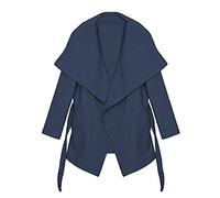 Kendindza Damen Mantel Trenchcoat mit Gürtel Lang Kurz dünner Stoffgürtel S M L XL (XS, Navyblau kurz)