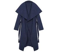 Kendindza Damen Mantel Trenchcoat mit Gürtel Lang Kurz dünner Stoffgürtel XS S M L (XS, Navyblau Lang)