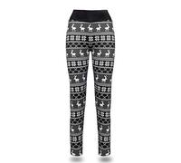 Kendindza Damen Rentier Norweger-Muster Thermo-Leggings gefüttert mit Innen-Fleece Eiszapfen Motiv Blickdicht CA-L-001 Deer XL/XXL
