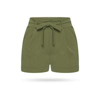 Kendindza Damen Sommer Shorts | Kurze Hose Damen mit Schleife zum binden | Bermuda | Uni-Farben (L/XL, Oliv)