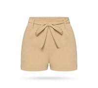 Kendindza Damen Sommer Shorts | Kurze Hose Damen mit Schleife zum binden | Bermuda | Uni-Farben (S/M, Beige)