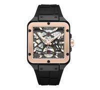 Kenneth Cole New York Herren-Automatikuhr, Quadratisches Roségold - schwarzes Silikon, Mens Standard, Automatisch