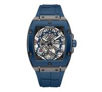 Kenneth Cole New York Herren-Automatikuhr - Skelett-Zifferblatt, gebogenes Gehäuse, zeitgenössischer Stil, Blau - blaues Silikon, Mens Standard, Automatisch
