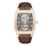 Kenneth Cole New York Herren-Automatikuhr - Skelett-Zifferblatt, gebogenes Gehäuse, zeitgenössischer Stil, Warmes Grau - braunes Lederband