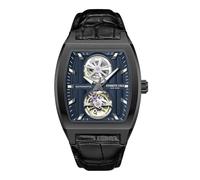 Kenneth Cole New York Herren-Automatikuhr - Skelett-Zifferblatt, gebogenes Gehäuse, zeitgenössischer Stil, Blau - schwarzes Lederband