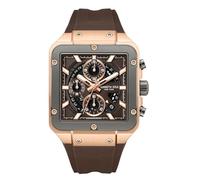 Kenneth Cole New York Herren Chronograph Uhr - Edelstahl Armband Bold Stundenmarkierungen Anspruchsvolles Design, Quadratisches Roségold - braunes Silikon, Mens Standard, Chronograph