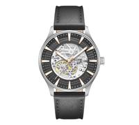 Kenneth Cole New York Luxuriöse Armbanduhr für Herren, automatisches Uhrwerk, wasserabweisend, anspruchsvolles und schlankes Design, Schwarz - schwarzes Lederband