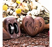 Kenon Personalisierte Holz-Herz-Ring-Box, gravierte Doppelring-Box, Verlobungsring-Box, Walnussholz-Ringträger, Antragsringbox, Schmuckschatulle, Geschenk für Frauen
