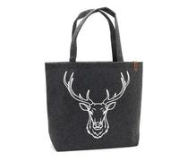 KENSONS for dogs Filztasche, Einkaufstasche, 49 x 39 x 13,5 cm, Hirsch, Deer, XL Shopper, Tasche aus dunkel-grauem Filz, Tragetasche, Shopping Bag, Hundegeschenk, Hundeliebhaber, Hundemama