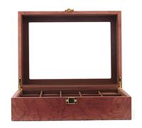 KenSyuInt Uhrenbox Holzuhren Box Uhr Box Schmuck Vitrine Lagerung Organizer Display mit Uhrenkasten mit Glasdeckel Aufbewahrungsbox Schmuckkoffer Uhrengehäus Palisander Korn Holz (10 Slot)