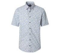 CASAMODA Herren Kurzarmhemd Weiß Blau Gelb Print ? Comfort Fit ? Baumwolle XXL