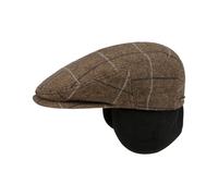 Stetson Kent Ohrenklappen Flatcap Herren - Schiebermütze mit Klappen für Ohren - Flatcap mit Fischgrätmuster - Ohrenmütze Herbst/Winter - Schirmmütze beige-braun 55 cm