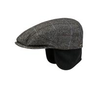 Stetson Kent Ohrenklappen Flatcap Herren - Schiebermütze mit Klappen für Ohren - Flatcap mit Fischgrätmuster - Ohrenmütze Herbst/Winter - Schirmmütze grau-schwarz XXL (62-63 cm)
