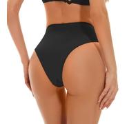 Kepblom Damen Bikinihose mit hoher Taille - hoch geschnittene, freche Rave-Hose für Strand, Schwimmbad, Rave-Festivals, Schwarz, Medium