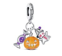 KEQ Halloween Villains Böse Königin Apfel für Frauen Anhänger Charm aus 925er Sterlingsilber,Horror Kürbislaterne mit Händen, kompatibel mit Pandora-Armbandn