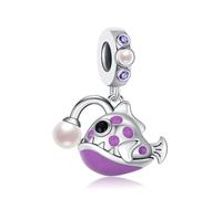 KEQ Laternenfisch Charms Anhänger Baumeln Charm Bead 925 Sterling Silber mit Emails Perle Schmuck Geschenk Für Frauen Tochter Fit Armbänder/Halskette