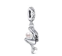 KEQ Meerjungfrau Charms Anhänger Baumeln Charm Bead 925 Sterling Silber mit Emails Perle Schmuck Geschenk Für Frauen Tochter Fit Armbänder/Halskette