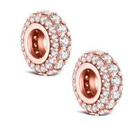 KEQ Pack of 2 Clip Charms for Bracelets, 925 Sterling Silver with Cubic Zirconia,Blue Pave Family Always, Birthday, Women (Rose Golden, 2)