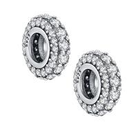 KEQ Pack of 2 Clip Charms for Bracelets, 925 Sterling Silver with Cubic Zirconia,Blue Pave Family Always, Birthday, Women (Silver, 2)