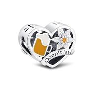 KEQ Silber Kollektion Reise Hobby Charm Anhänger für Pandora Armbänder | 925 Sterling Silber Germany Beer Abzeichen Charm Anhänger Souvenir Abschiedsgeschenk für Urlaub, Auslandsreise, Work Travel