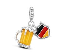 KEQ Silber Kollektion Reise Hobby Charm Anhänger für Pandora Armbänder | 925 Sterling Silber Germany Beer Abzeichen Charm Anhänger Souvenir Abschiedsgeschenk für Urlaub, Auslandsreise, Work Travel