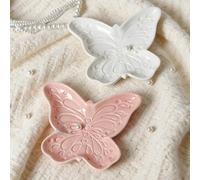 Keramik Schmuckschale, Schmetterling Schmucktablett Klein, Schmuckablage Schale Keramik, Schmuckteller, Schmuck Schale, Schmuck Tablett Deko Aesthetic, Ringschale für Schminktisch Bad (Rosa+Weiß)
