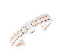 Keramik-Uhrenarmband mit Schnellverschluss, universell verstellbares Ersatzband(White rose gold,16mm)
