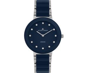 Keramikuhr JACQUES LEMANS "Monaco", blau (dunkelblau), Armbanduhren, Damen, Quarzuhr, Armbanduhr, Damenuhr, analog, Glaskristalle (68579269-0) dunkelblau
