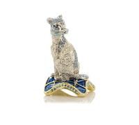 Keren Kopal Elegante silberne Katzen-Schmuckschatulle mit blauen Kristallen