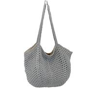 KERLYING Aesthetic Mesh Beach Tote Bag for Women, Hollow Out Beach Shoulder Purse, Crochet Bags for Holiday Work Everyday Summer (Grey)