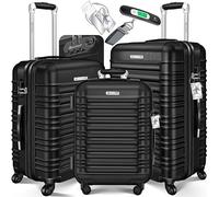 KESSER® 3tlg. Hartschalenkofferset Hartschalenkoffer Reisekoffer Set Reisekofferset Trolley Koffer 4 Rollen ABS-Hartschale Teleskopgriff Inkl. Kofferwaage + Gepäckanhänger Rollkoffer Schloss, M-L-XL