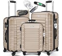 KESSER® 3tlg. Hartschalenkofferset Hartschalenkoffer Reisekoffer Set Reisekofferset Trolley Koffer 4 Rollen ABS-Hartschale Teleskopgriff Inkl. Kofferwaage + Gepäckanhänger Rollkoffer Schloss, M-L-XL