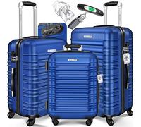 KESSER® 3tlg. Hartschalenkofferset Hartschalenkoffer Reisekoffer Set Reisekofferset Trolley Koffer 4 Rollen ABS-Hartschale Teleskopgriff Inkl. Kofferwaage + Gepäckanhänger Rollkoffer Schloss, M-L-XL