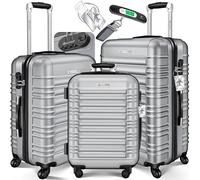 KESSER® 3tlg. Hartschalenkofferset Hartschalenkoffer Reisekoffer Set Reisekofferset Trolley Koffer 4 Rollen ABS-Hartschale Teleskopgriff Inkl. Kofferwaage + Gepäckanhänger Rollkoffer Schloss, M-L-XL