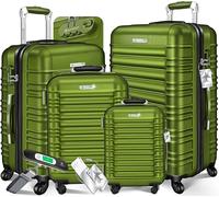 KESSER® 4-TLG. Kofferset Hartschalenkoffer, Reisekoffer 4er-Set S-M-L-XL, Trolley Koffer mit 4 Rollen, ABS Hartschale, Teleskopgriff + Kofferwaage & Gepäckanhänger, Rollkoffer mit Schloss, Khaki