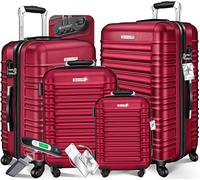 KESSER® 4-TLG. Kofferset Hartschalenkoffer, Reisekoffer 4er-Set S-M-L-XL, Trolley Koffer mit 4 Rollen, ABS Hartschale, Teleskopgriff + Kofferwaage & Gepäckanhänger, Rollkoffer mit Schloss, Bordeaux