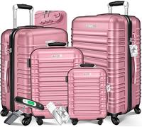 KESSER® 4-TLG. Kofferset Hartschalenkoffer, Reisekoffer 4er-Set S-M-L-XL, Trolley Koffer mit 4 Rollen, ABS Hartschale, Teleskopgriff + Kofferwaage & Gepäckanhänger, Rollkoffer mit Schloss, Rosa